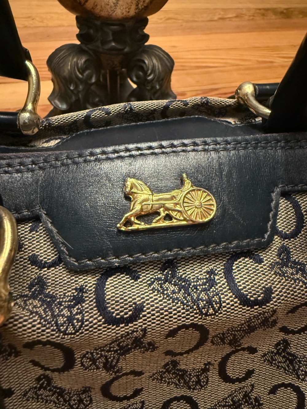 Celine Vintage Navy Leather Trim Monogram Satchel with Navy Blue Leather Lining - Picture 7 of 16